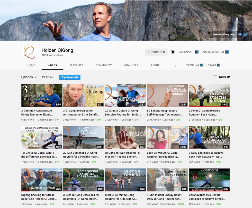 Holden Qigong Youtube channel video content marketing - Green Rocket Digital work sample 2012-2021-web